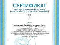 Сертификат участника конкурса сочинений